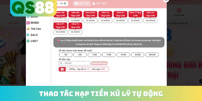 Trang chủ 18 Thao tác nạp tiền xử lý tự động